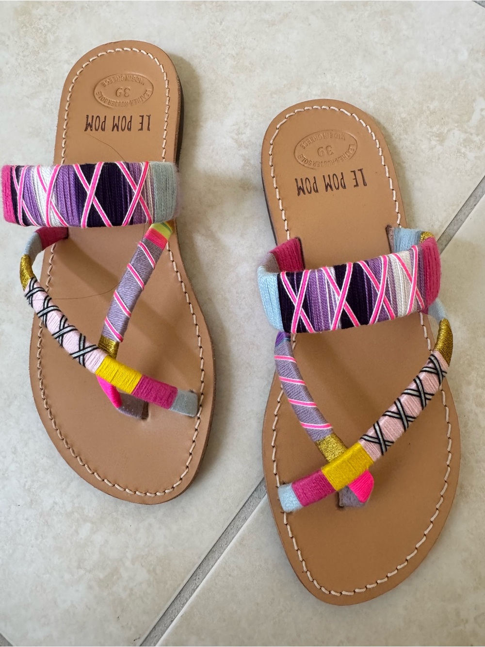 Women's Multicolor Embroidered Slide Sandals - Pink/Tan